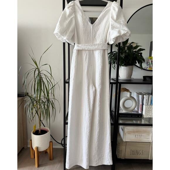 Lilly Pulitzer Kirrabelle Resort White Short Puff Sleeves Wide Leg Jumpsuit 4 - Picture 5 of 13